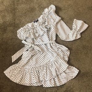 One shoulder polka dot dress